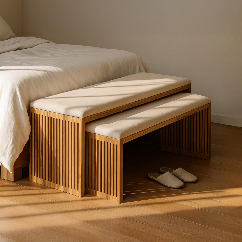S/2 BANQUETA NATURAL MADERA DE TECA 115 X 35 X 45 CM
