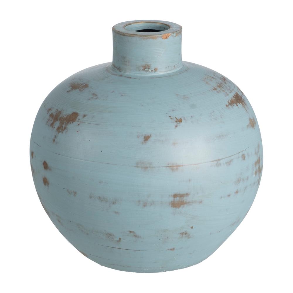 JARRÓN TURQUESA TERRACOTA DECORACIÓN 30 X 32 X 29 CM JARRÓN TURQUESA TERRACOTA DECORACIÓN 30 X 32 X 29 CM