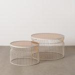 S/2 MESA CENTRO CREMA METAL-CRISTAL 65 X 65 X 40 CM