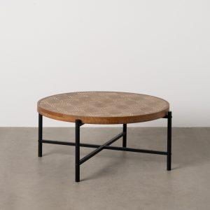 MESA CENTRO NATURAL-NEGRO METAL-MADERA 89 X 89 X 42